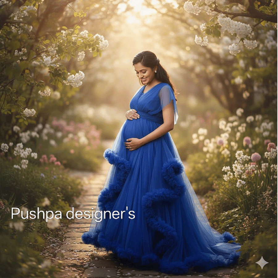 Royal Blue Frills Ball Gown