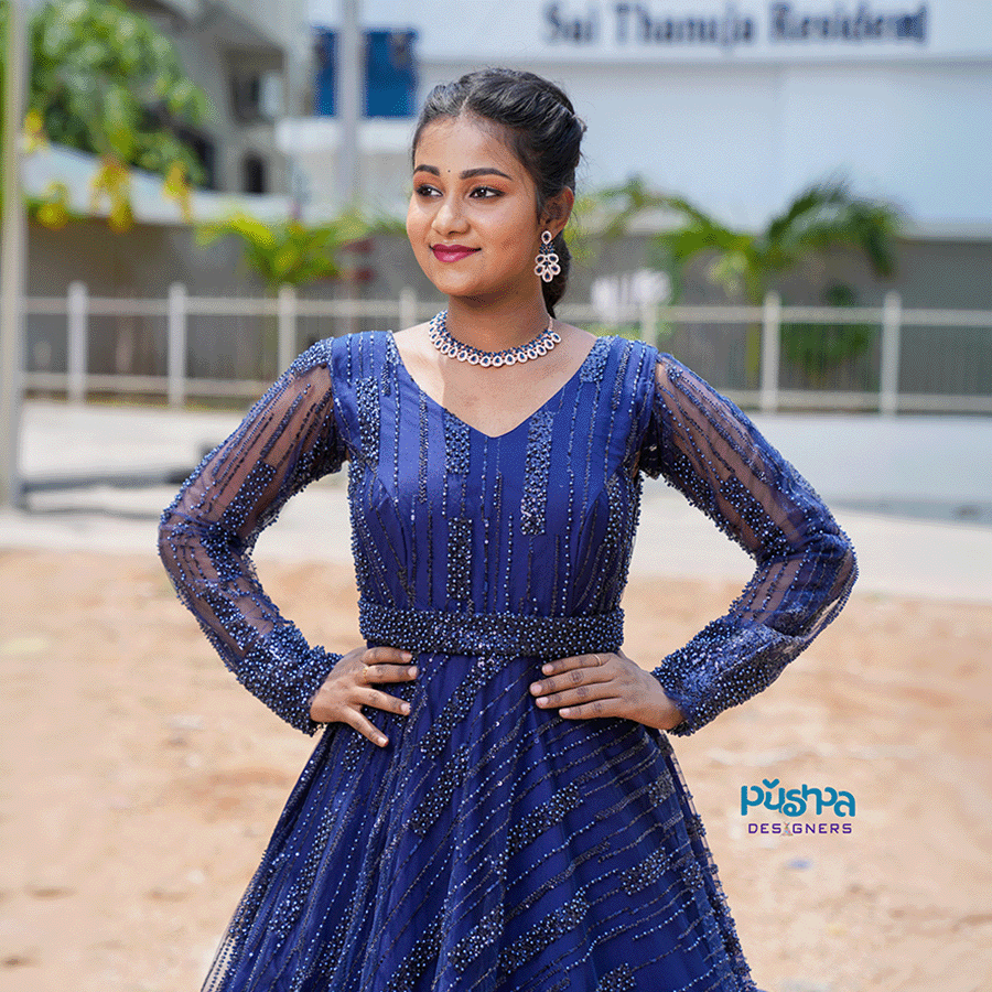 Navy Blue Full Beats Gown - Image 2