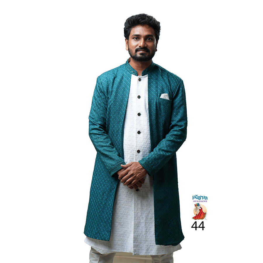 White and Peacock blue Indo Western - Image 3