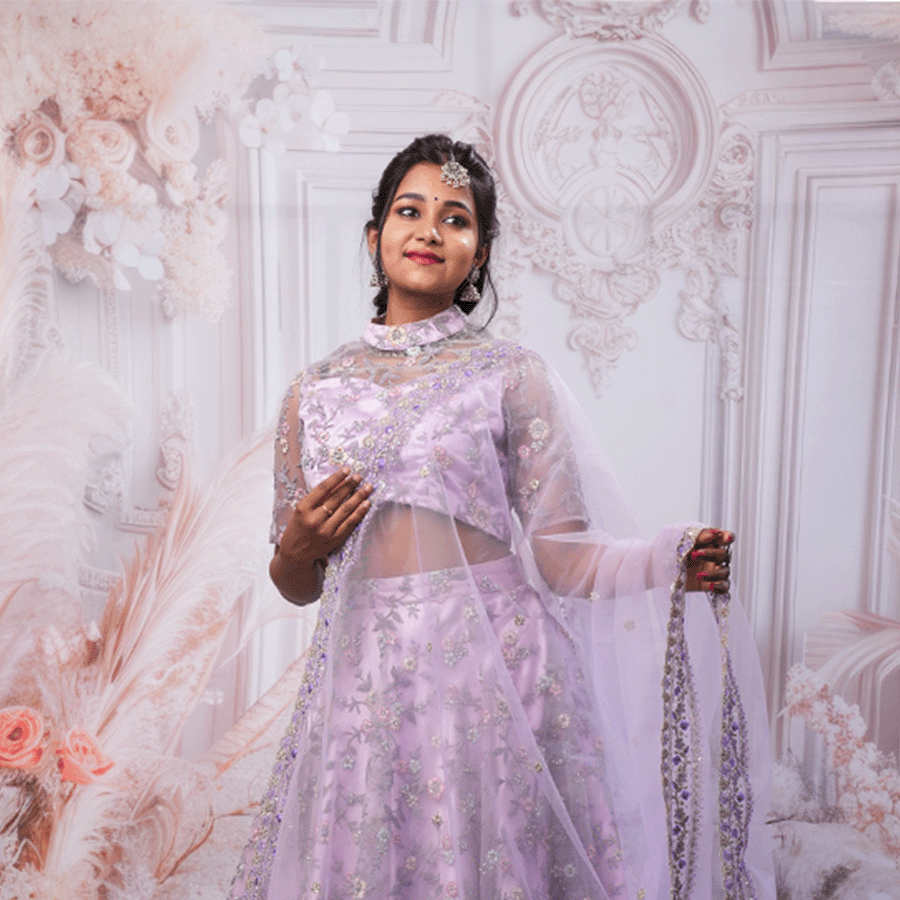 Lavender Floral Embroidered Lehenga