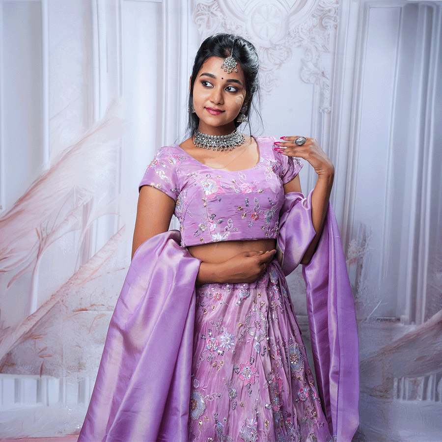 Purple Embroidered Floral Lehanga - Image 2