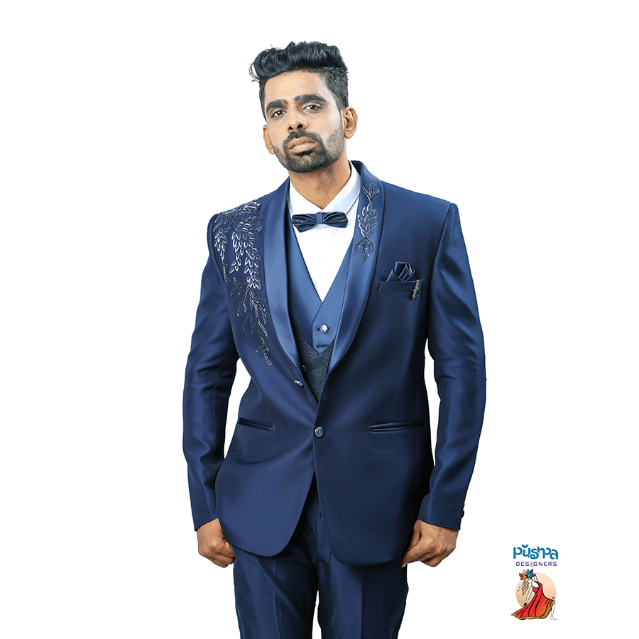 Blue Embroidered Designer Suit - Image 2