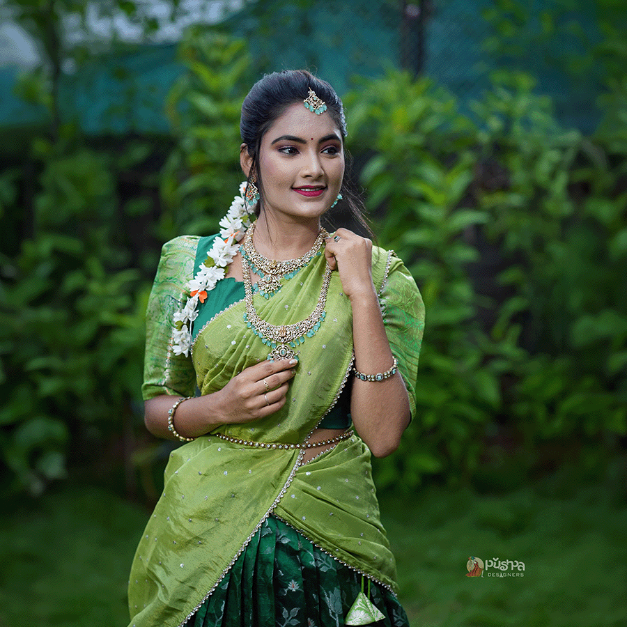 Green Half Saree - Image 2
