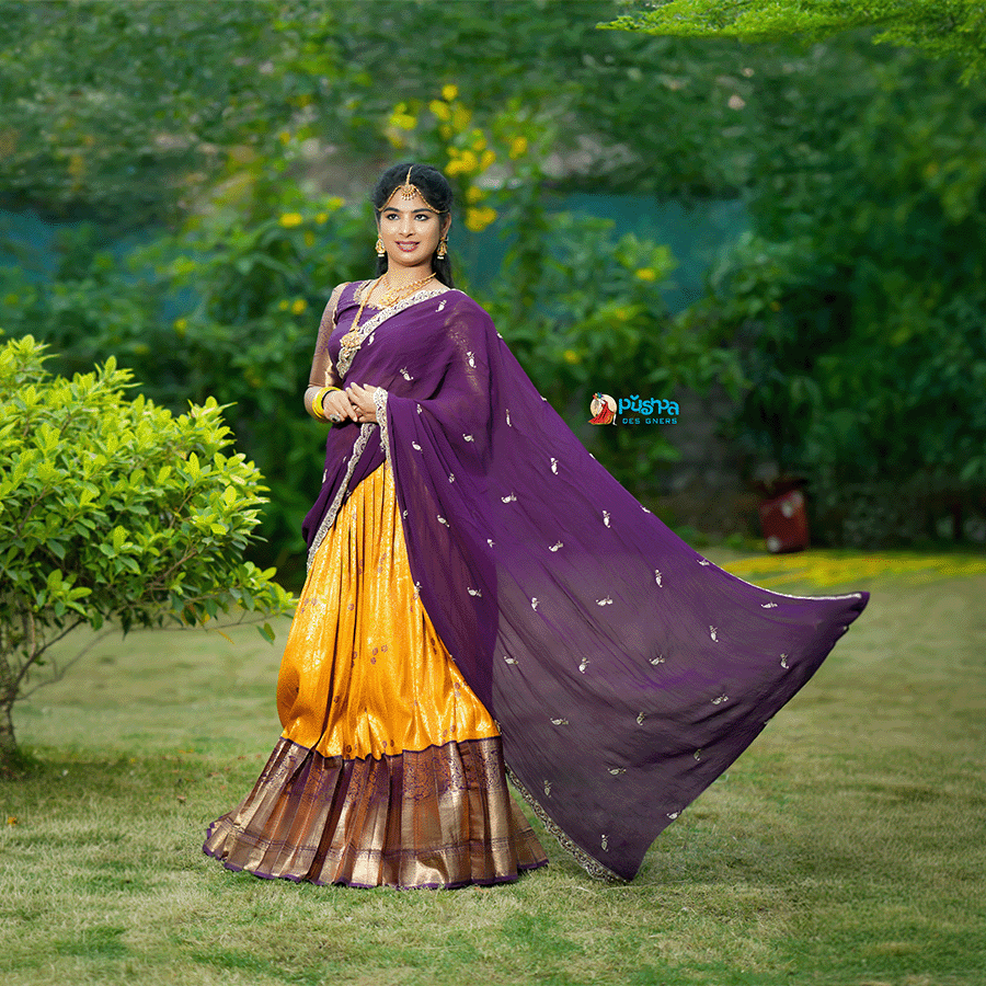 Yellow And Violet Half Saree