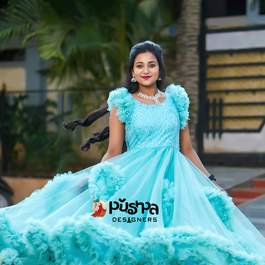 C-Green Frills Ball Gown