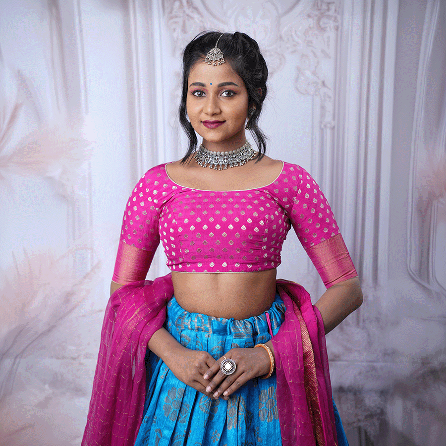 Sky Blue Pink Half Saree