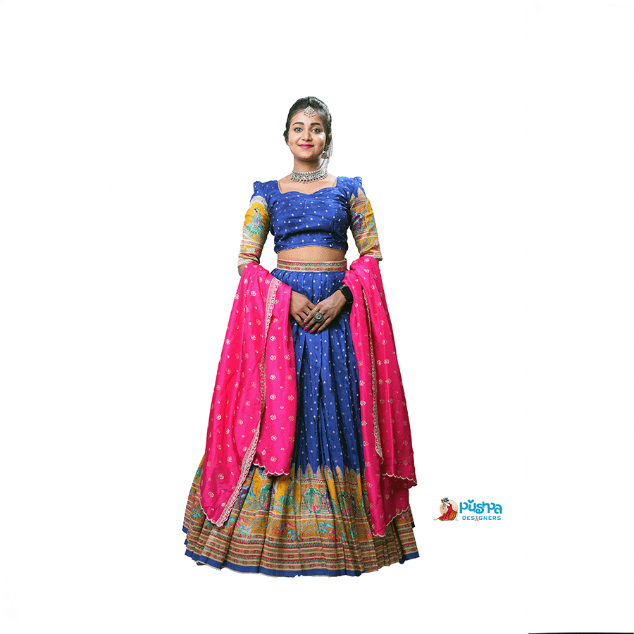 Pink and Blue Half Saree
