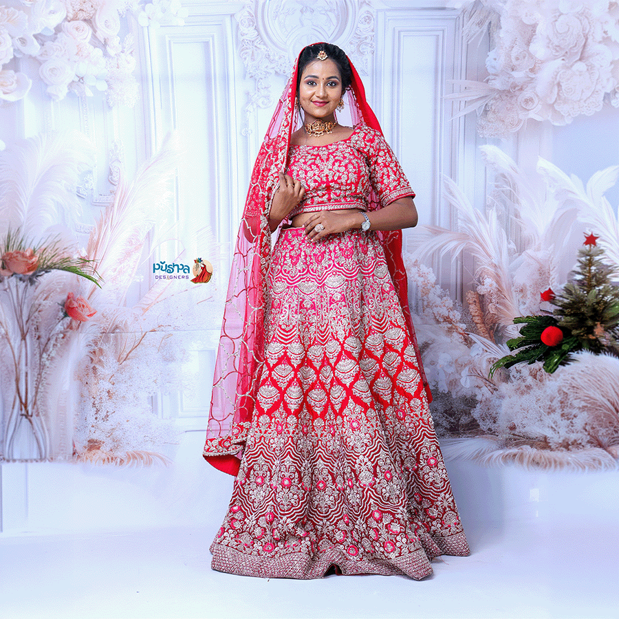 Red Embroidery Lehenga - Image 2