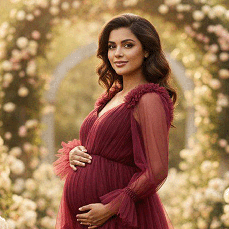 Wine Netted Frills Gown - Image 2