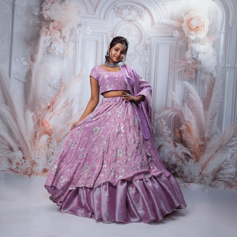 Purple Embroidered Floral Lehanga