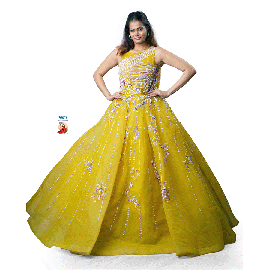 Yellow Designer Ball Gown