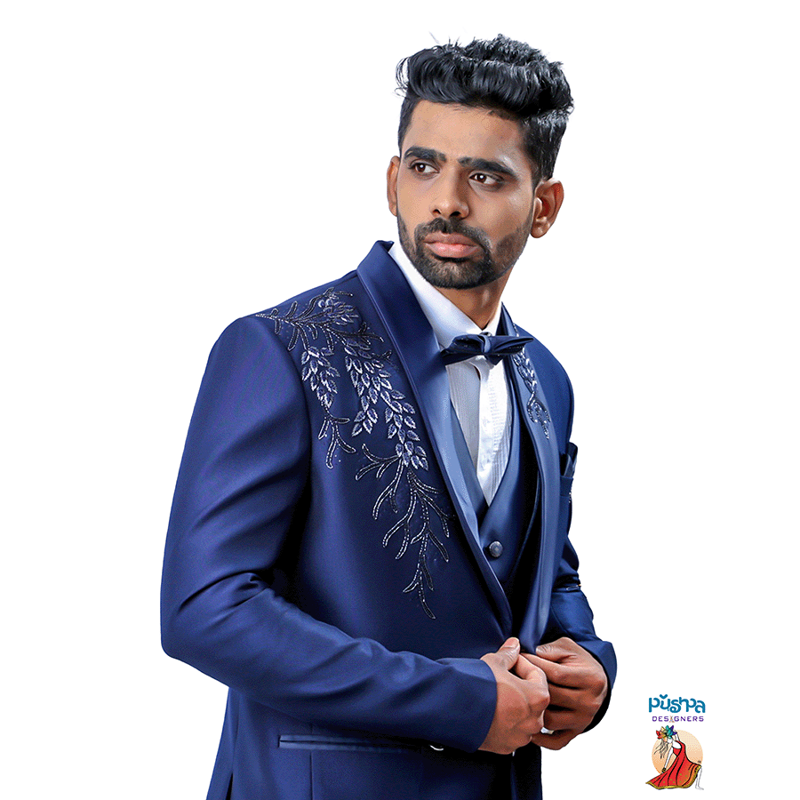 Blue Embroidered Designer Suit