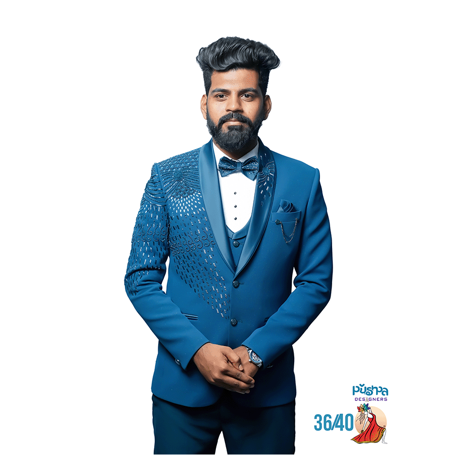 Peacock Blue Designer Suit