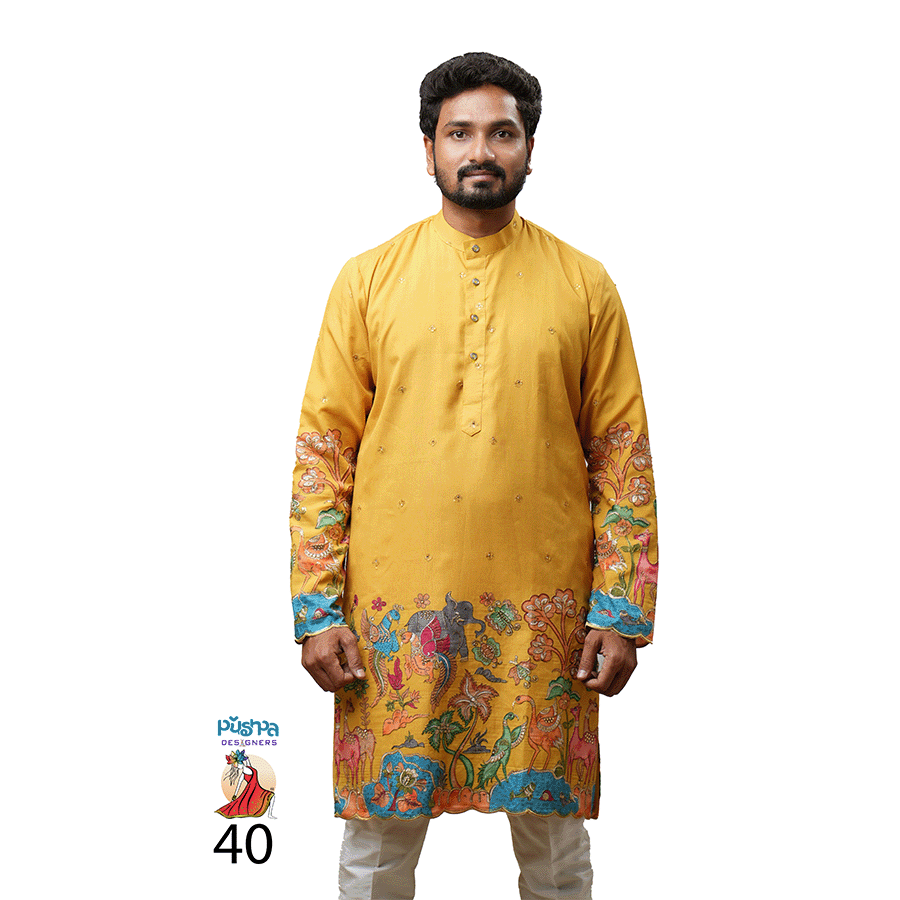 Mustard Yellow Floral Kurta - Image 2