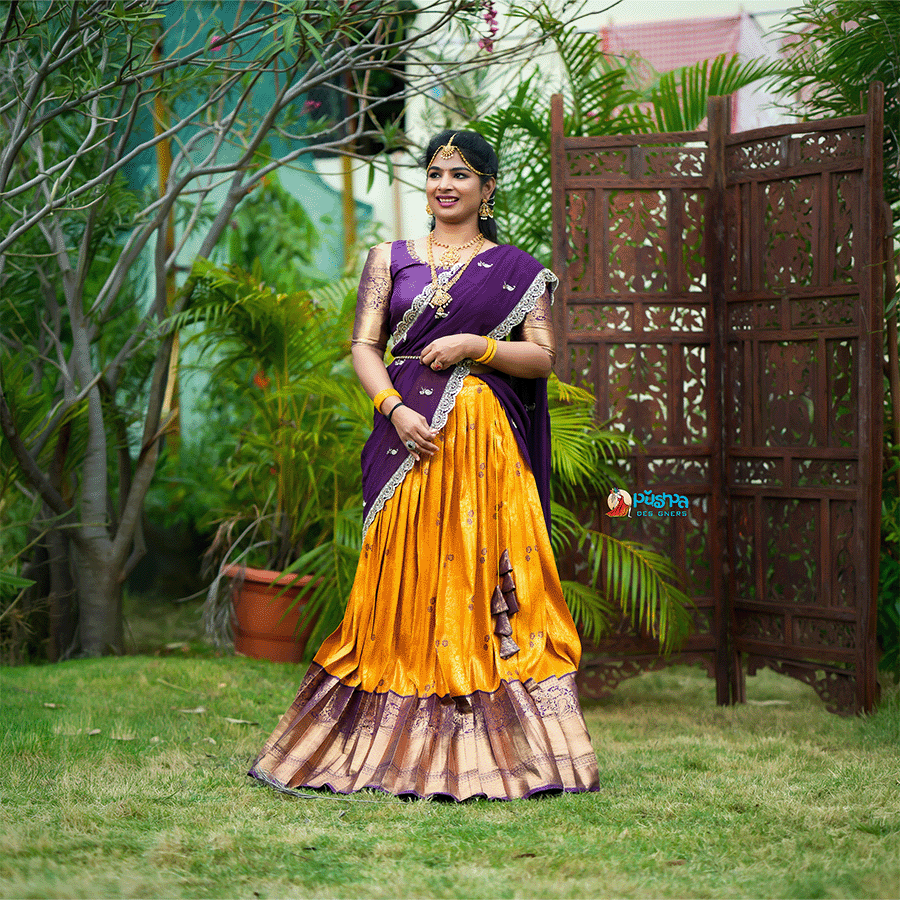 Yellow And Violet Half Saree - Image 2