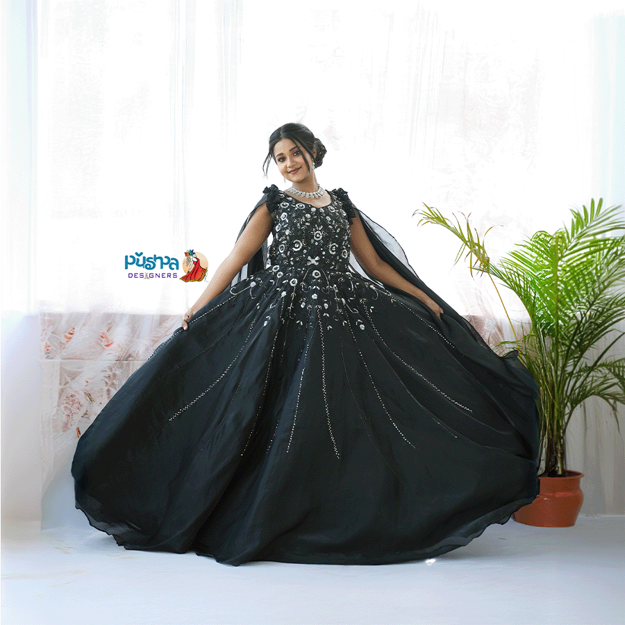 Black Lion Embroidered Heavy Ball Gown - Image 3