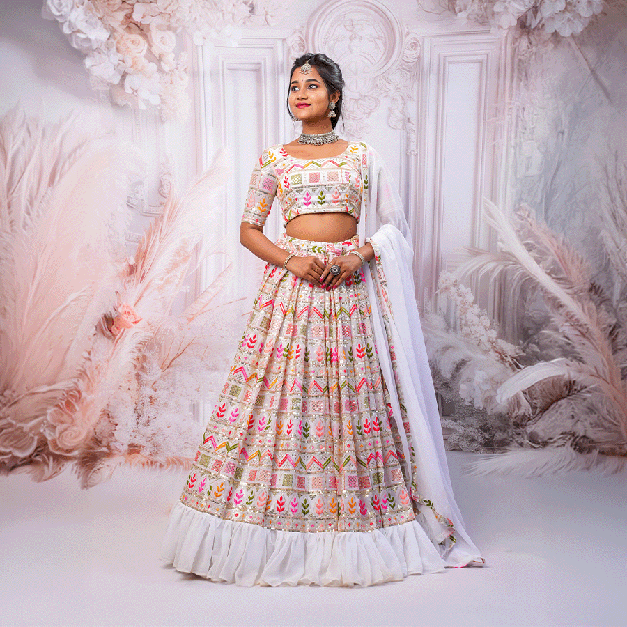 White Floral Lehenga - Image 2