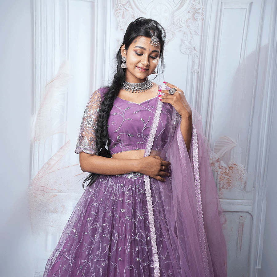 Lavender Netted Lehenga