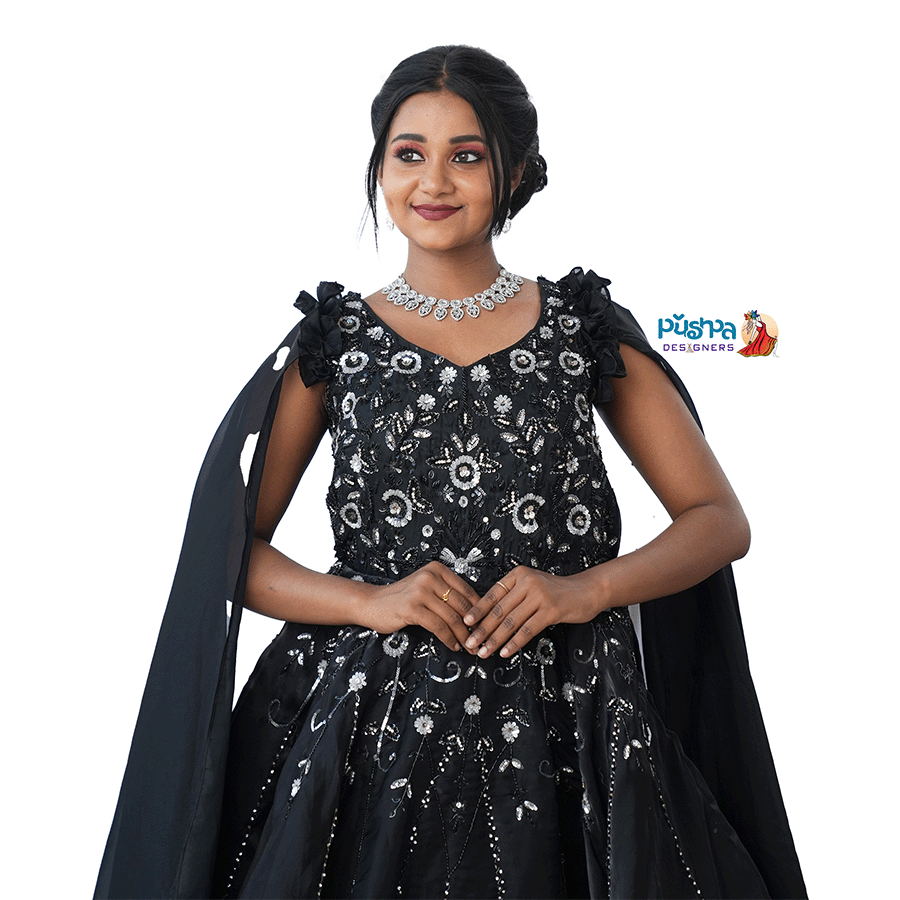Black Lion Embroidered Heavy Ball Gown