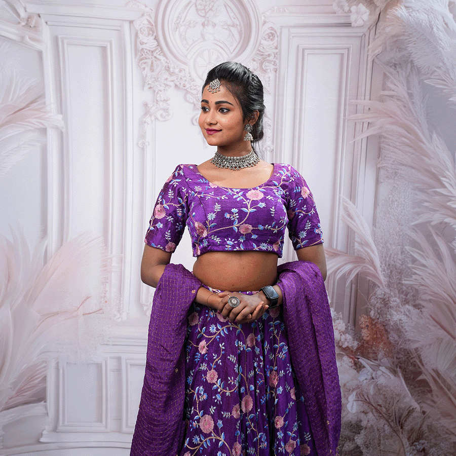 Violet Floral Lehenga - Image 2