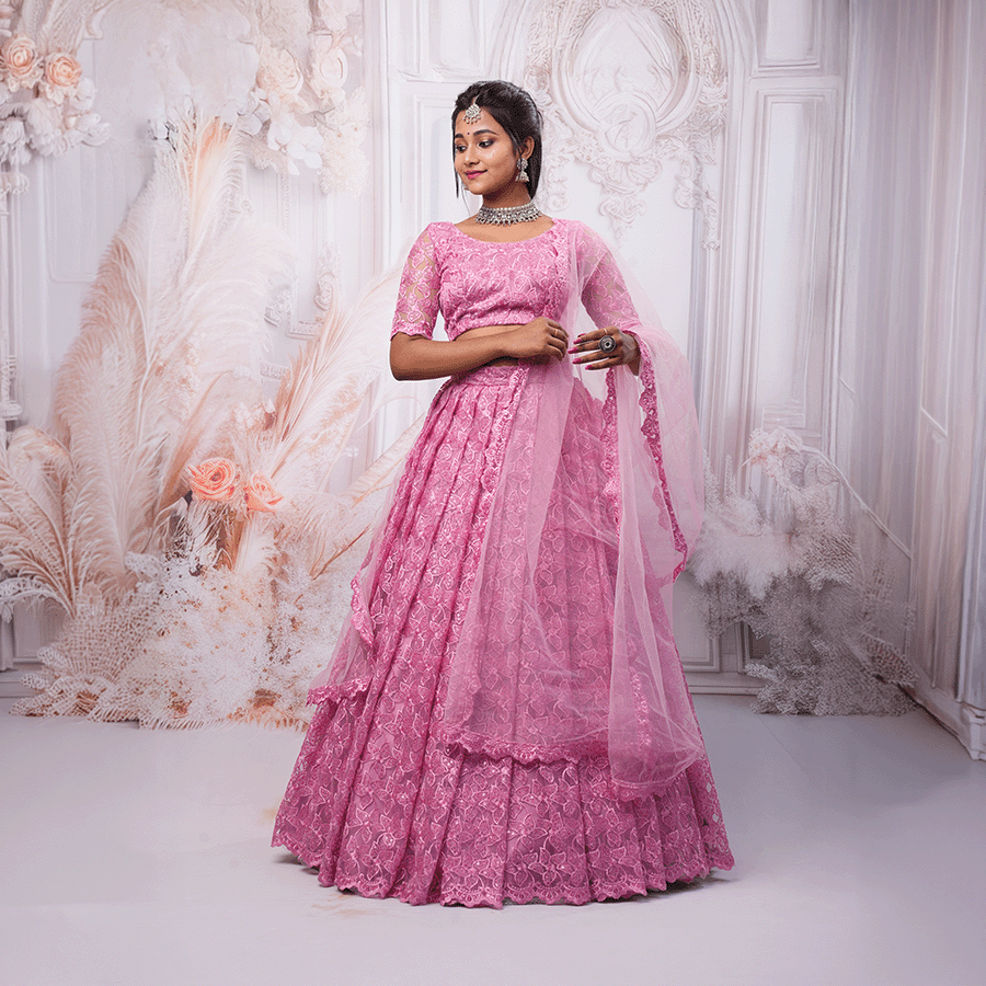 Pink Floral Lehenga - Image 3
