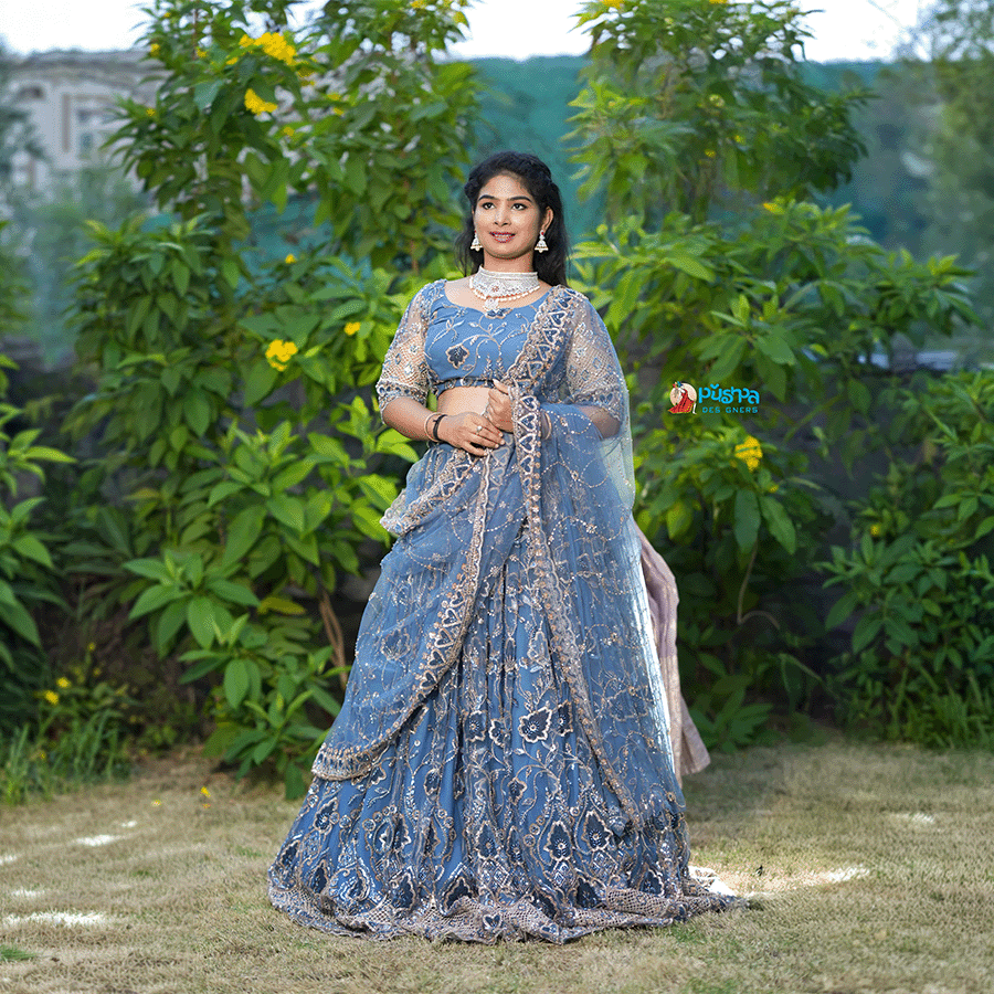 Blue Embroidered Designer Lehenga - Image 2
