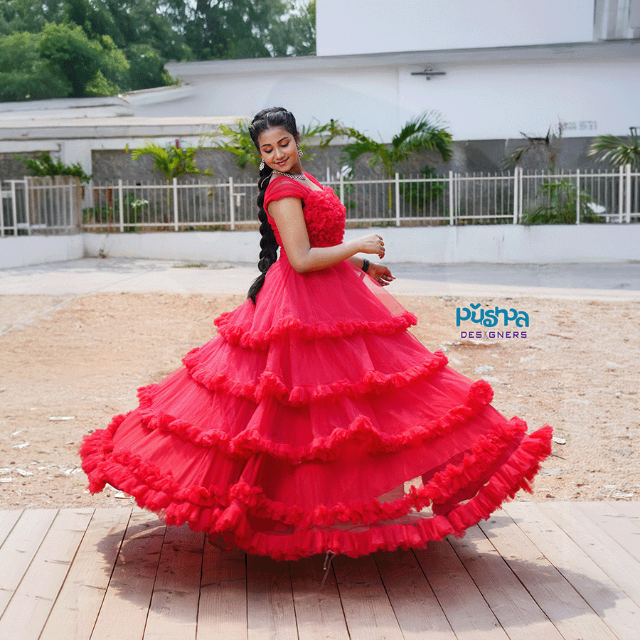 Red Frills Ball Gown
