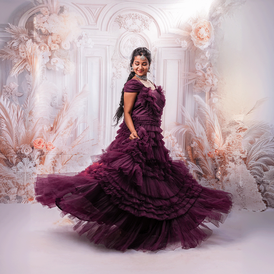 Wine Frills Ball Gown - Image 3