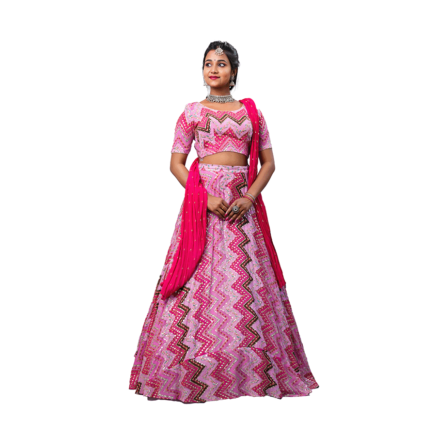 Pink Floral Lehenga - Image 2