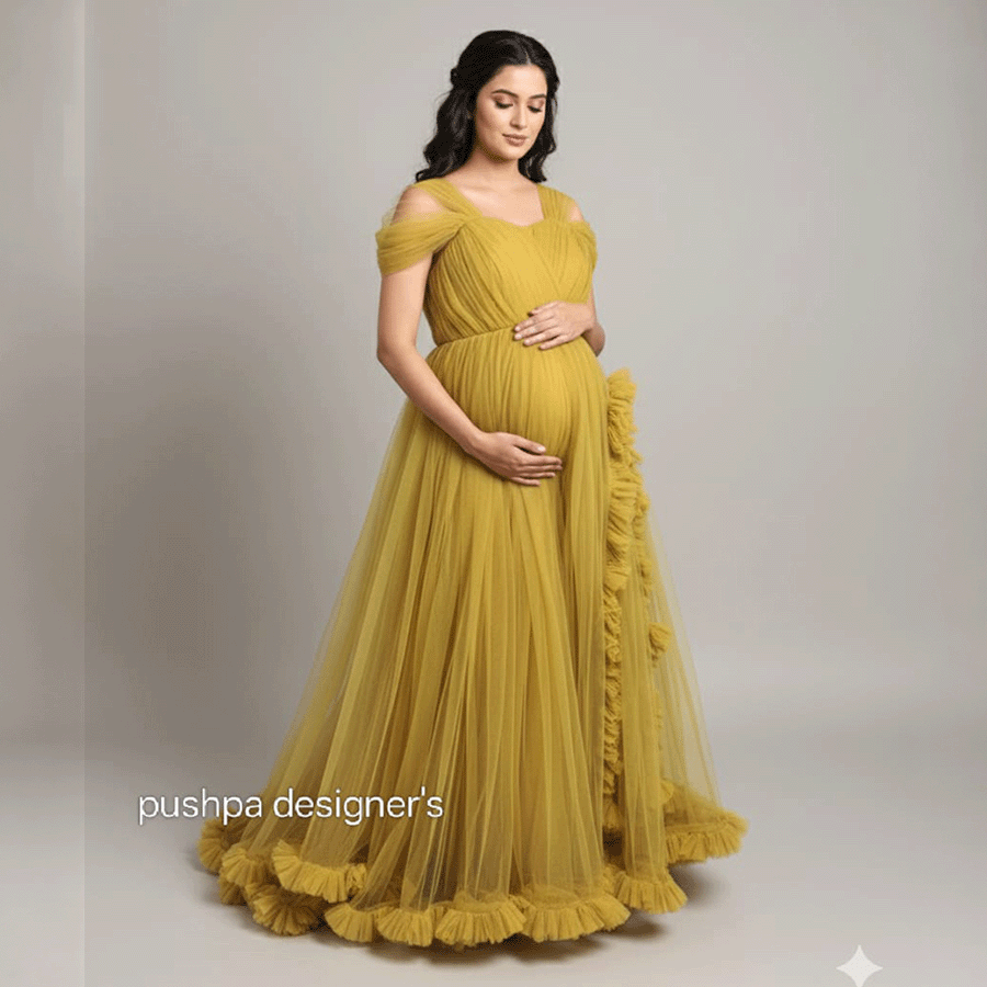 Mustered Yellow Frills Gown - Image 2