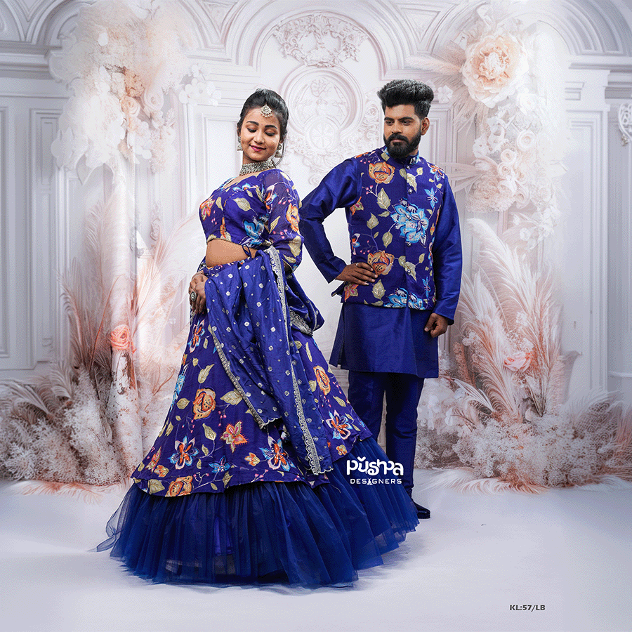 Navy Blue Kalamkari Lehenga Combo Set