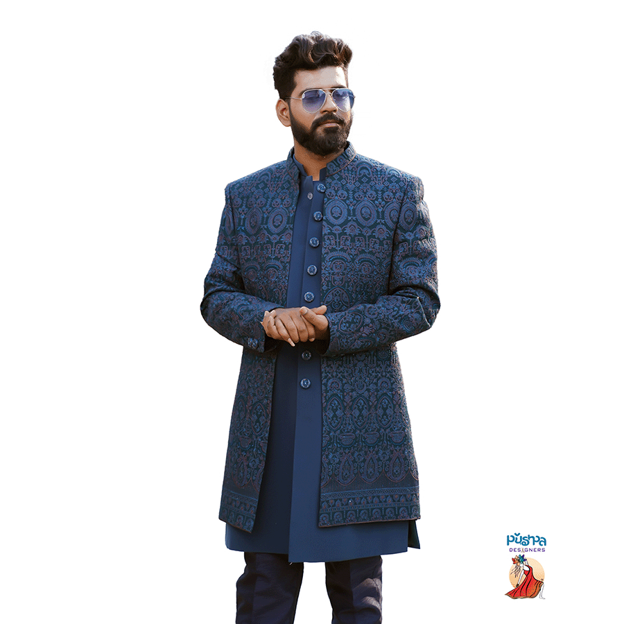 Peacock blue designer Sherwani