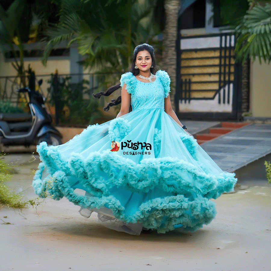 C-Green Frills Ball Gown - Image 2