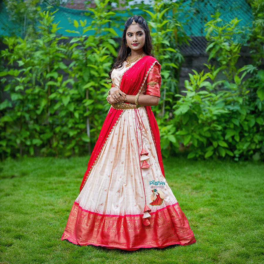 Red and Cream Half Sare