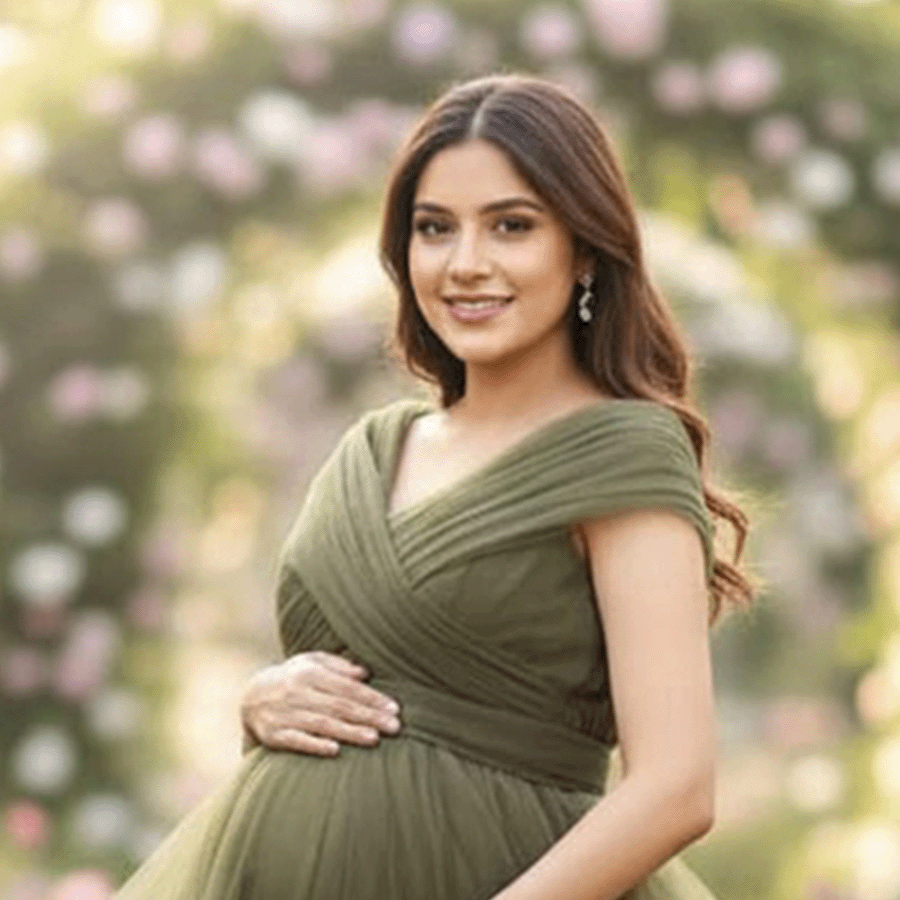 Alive Green Netted Frills Maternity Gown