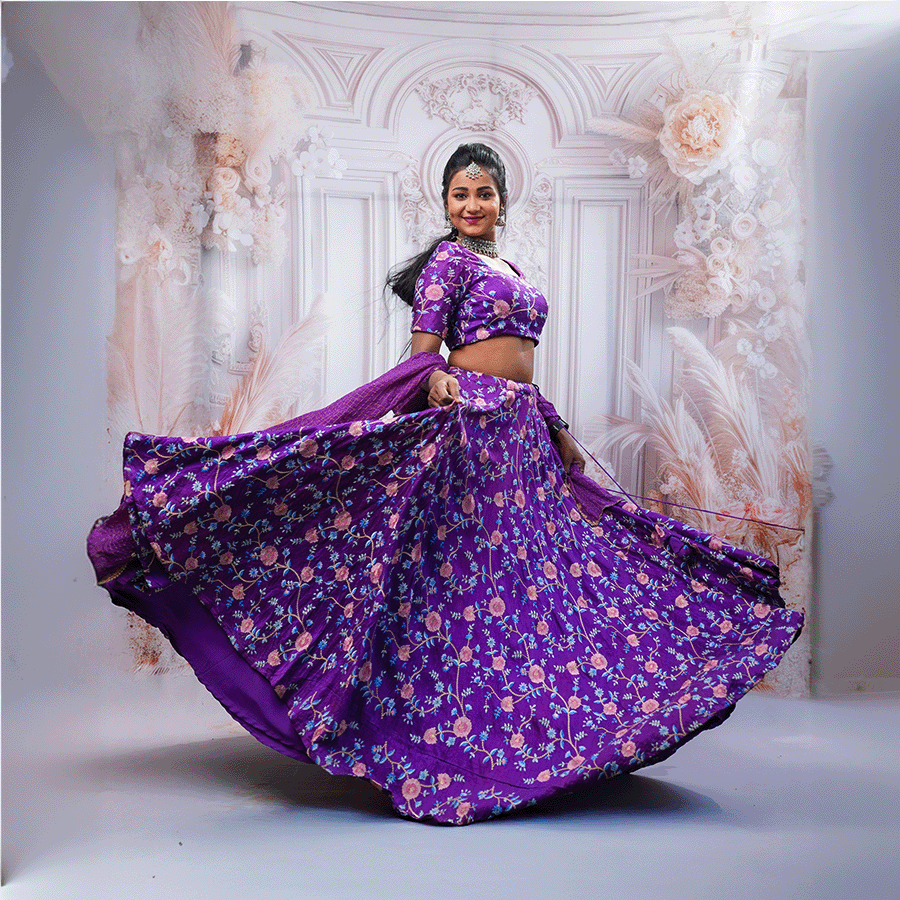 Violet Floral Lehenga