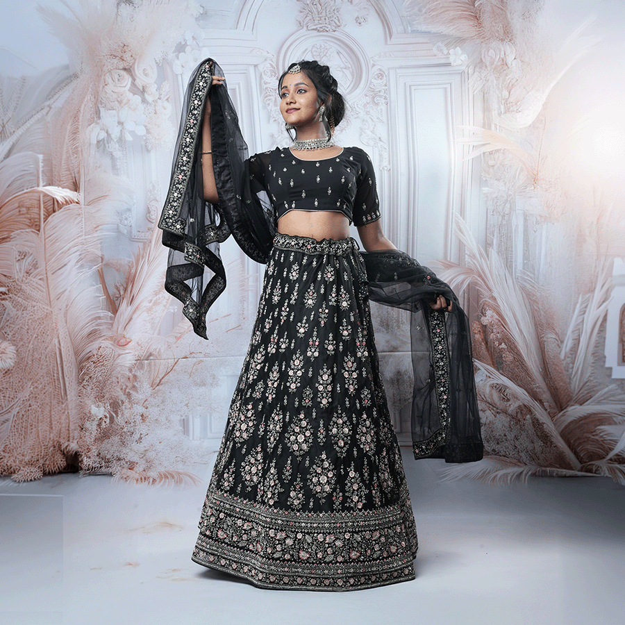 Black Embroidered Heavy Lehenga