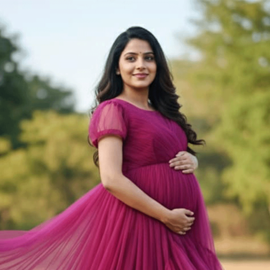 Magenta Pink Frills Tail Gown