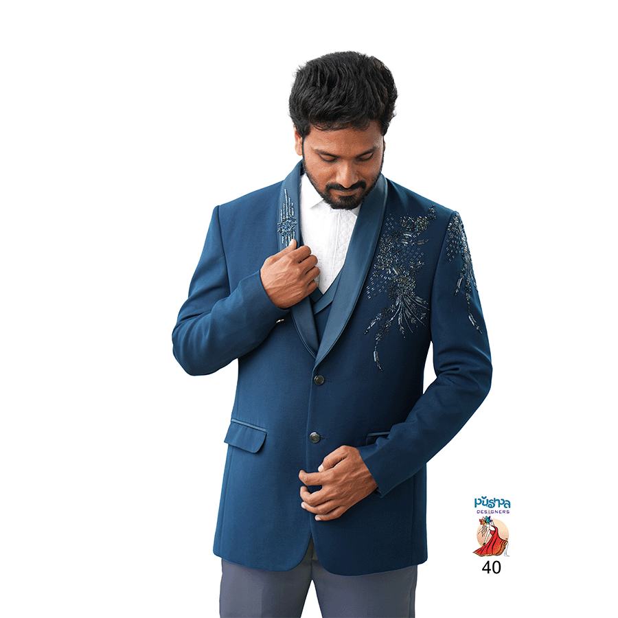 Teal Blue Designer Suit