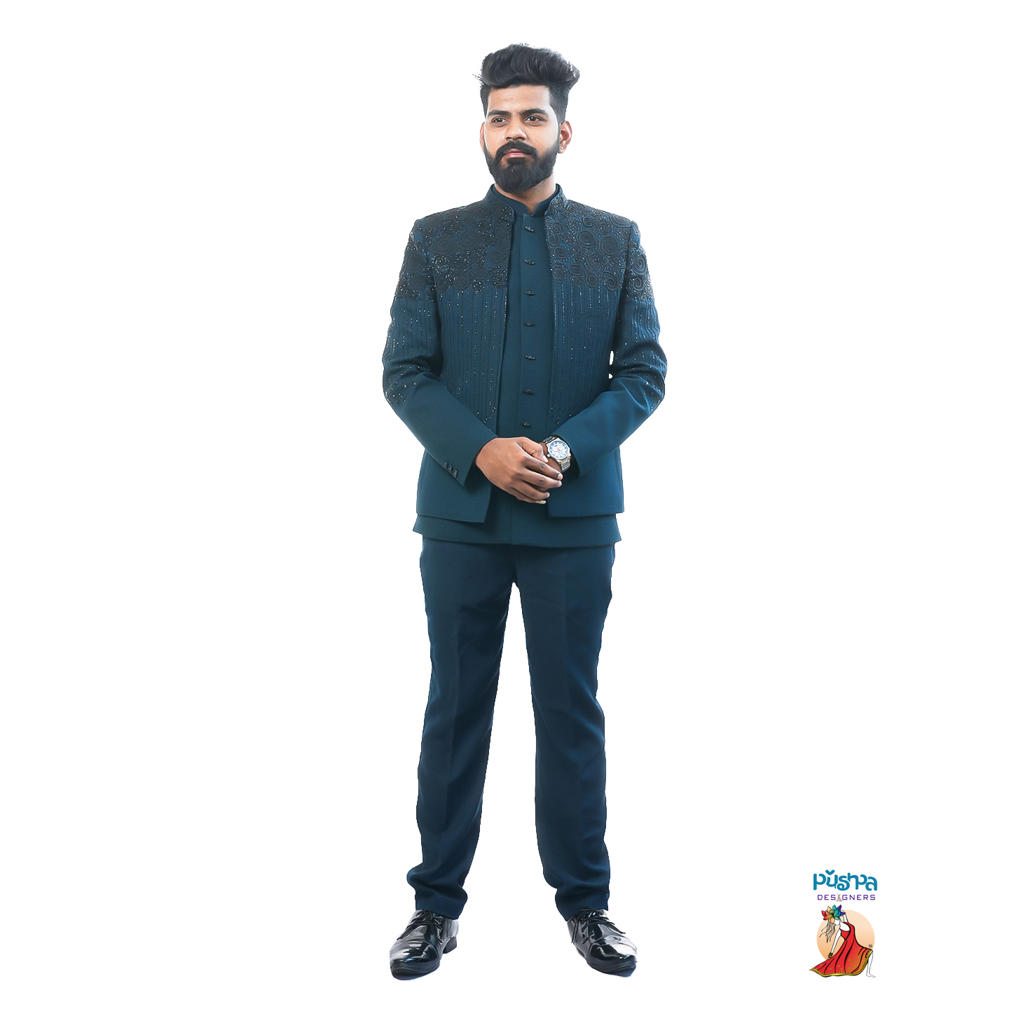 Peacock blue designer Jodhpur suit