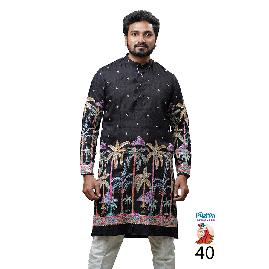 Black Floral Kurta