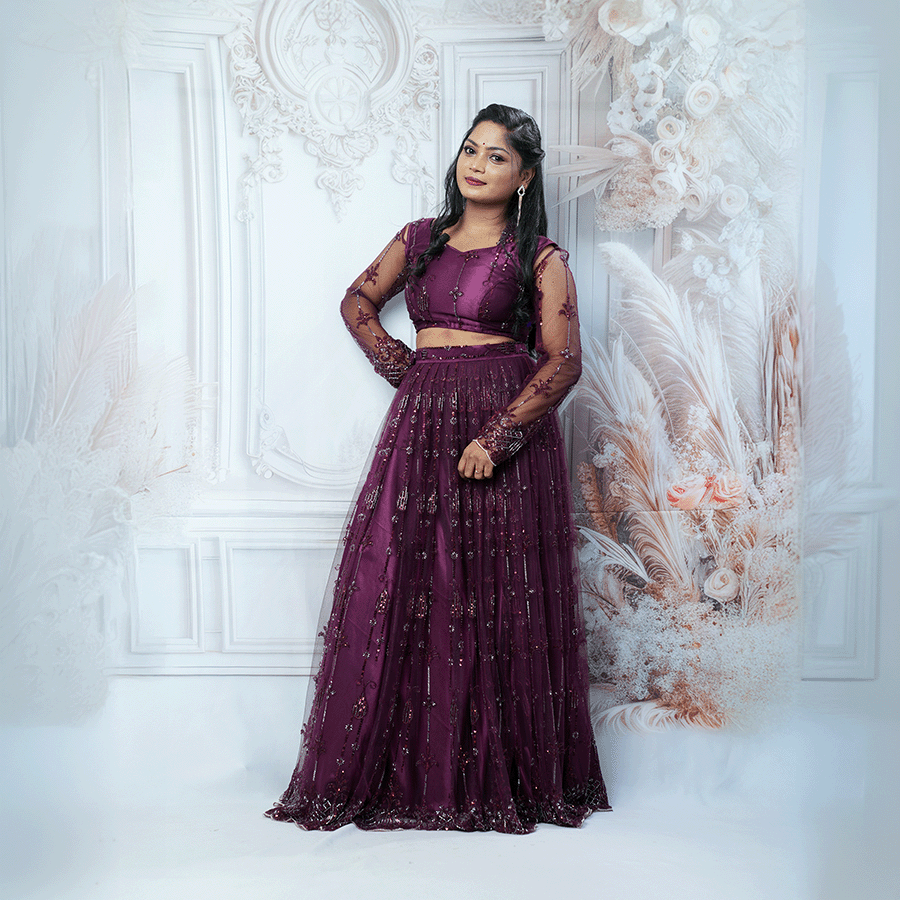 Wine Designer Lehenga - Image 2