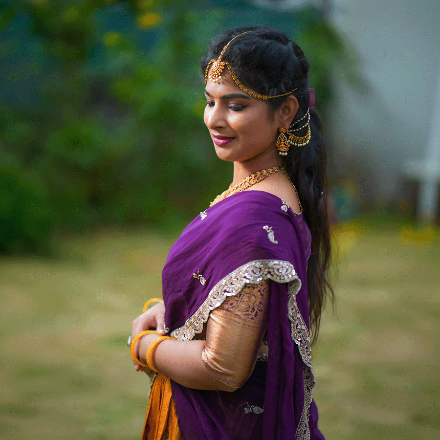 Yellow And Violet Half Saree - Image 4
