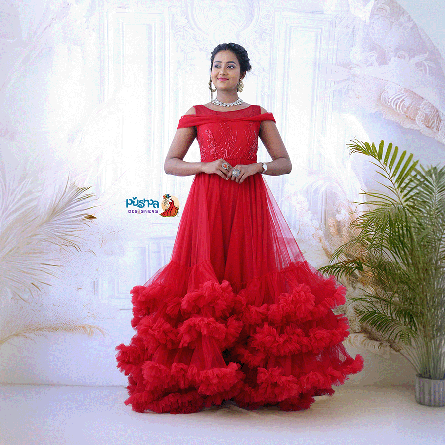 Red Frills Ball Gown - Image 2