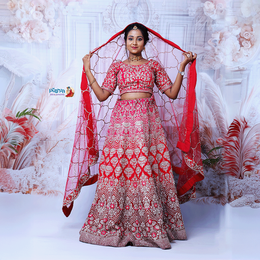 Red Embroidery Lehenga