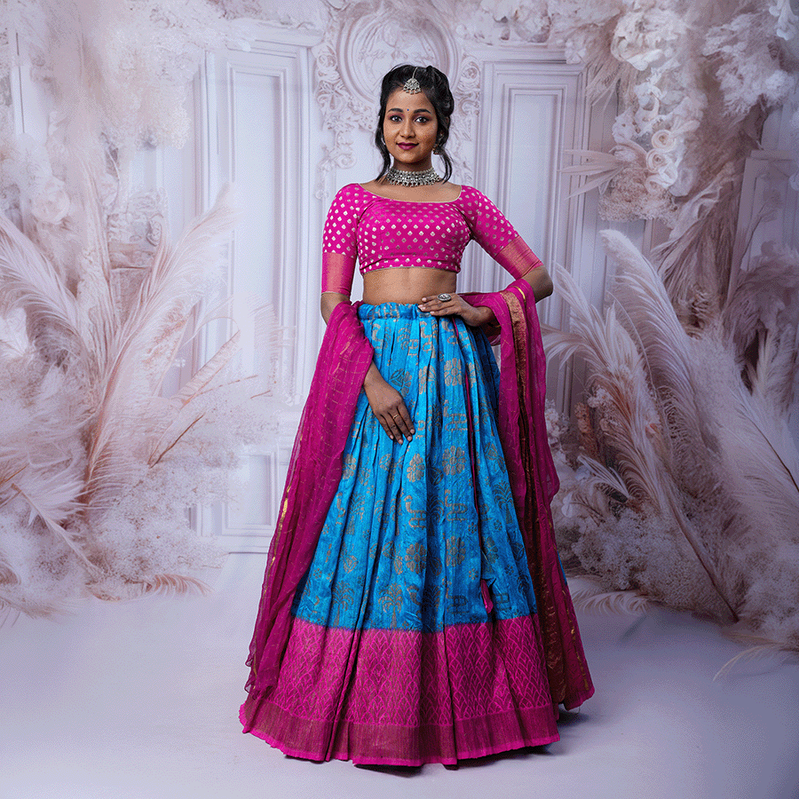 Sky Blue Pink Half Saree - Image 2