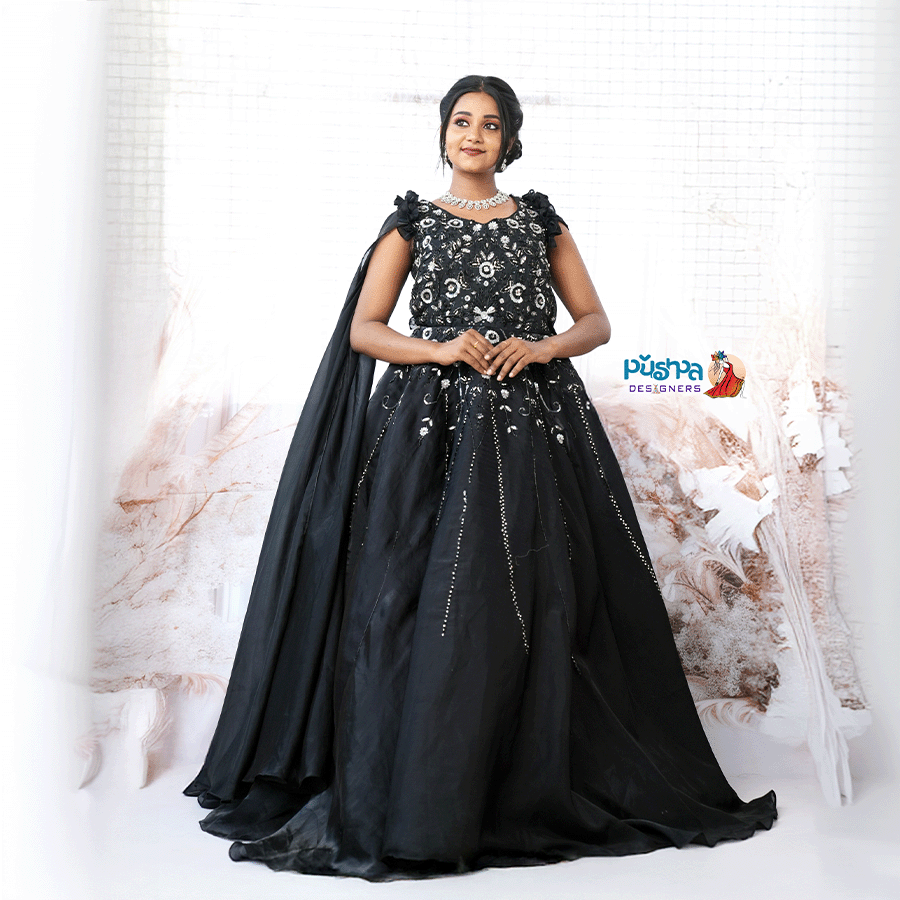 Black Lion Embroidered Heavy Ball Gown - Image 2