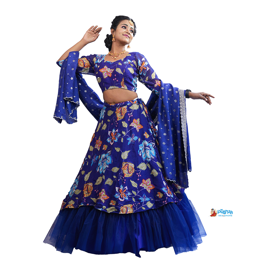 Navy Blue Kalamkari Lehenga Combo Set - Image 3