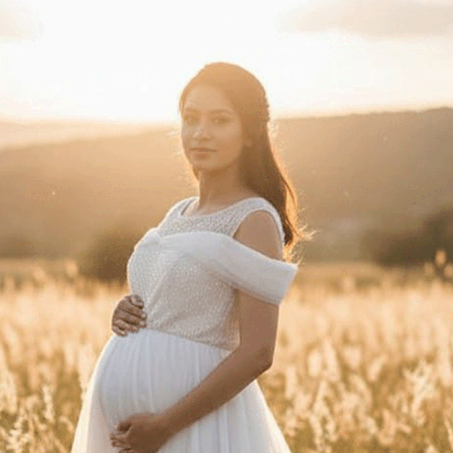Half White Frills Gown