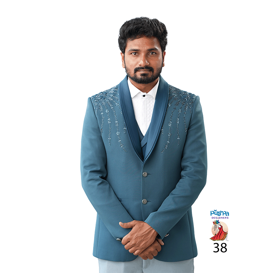 Teal Blue Designer Suit - Image 2